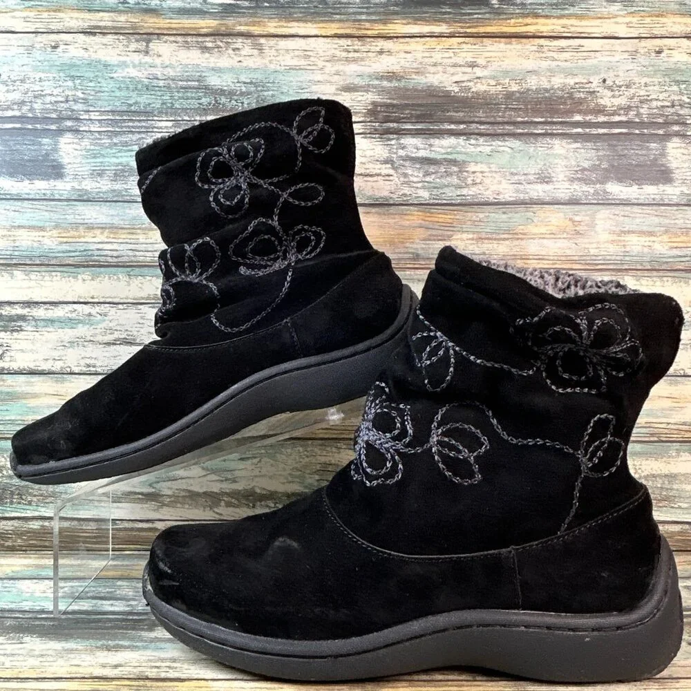 Klogs Footwear Boots Womens 8.5M Black Suede Slouch Pull On Wedge Faux Shearling